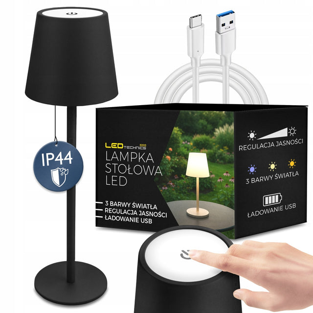 Lampa Nocna Lampka Stołowa Biurkowa LED USB Dotykowa Bezprzewodowa Czarna oświetlenie do sypialni, gabinetu, do czytania, 3 w, wysokość 36 cm