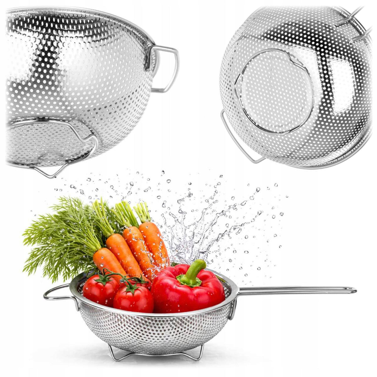 Durszlak cedzak kuchenny z rączką 20,5 cm sitko do odcedzania metalowy sito stal nierdzewna, makaronu, warzyw i owoców
