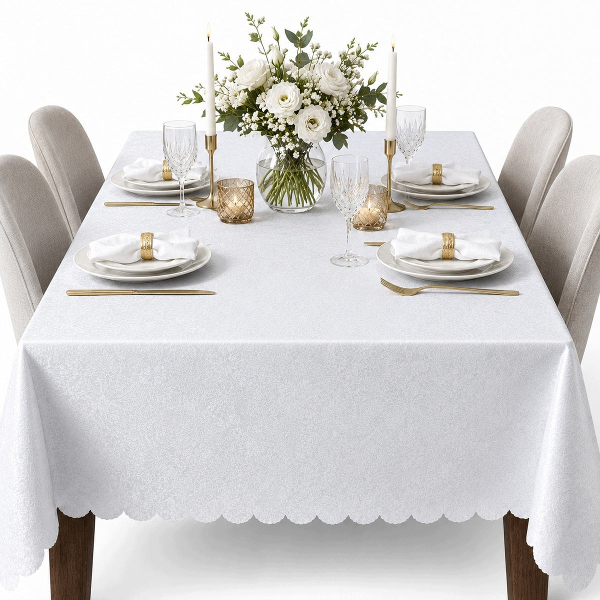 Obrus 140x220 cm plamoodporny żakardowy na stół do kuchni i salonu premium nakrycie stołu, tkanina poliestrowa