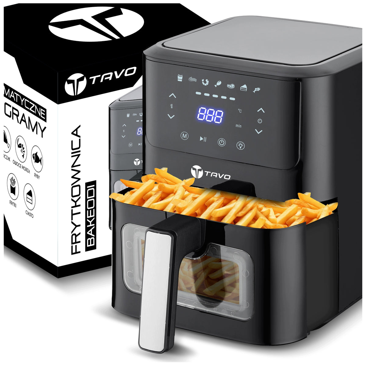 Frytkownica Beztłuszczowa Air Fryer 6l 2500W Frytownica z Termostatem Tacka czarny