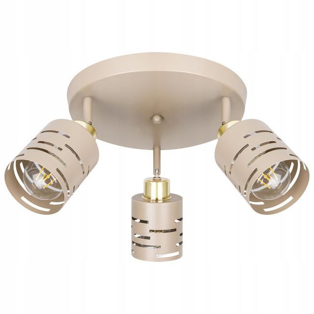 Lampa Sufitowa Wisząca Kinkiet Okrągły Żyrandol 3x E27 LED Beżowy Kaszmir oprawa metalowa do salonu jadalni sypialni 35 w wysokość 22 cm