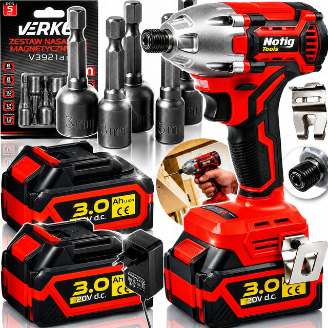 Zakrętarka udarowa 350NM klucz udarowy akumulatorowy 1/4" 20V bezszczotkowy do odkręcania śrub M22, 3 Ah, 2500 obr./min