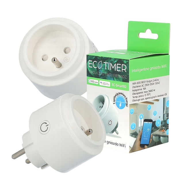 Inteligentne gniazdko wifi goldex EC-SMART02 tuya pomiar energii 16A adapter sieciowy, do automatyki domowej, sterowanie urządzeniami, 1 kanał