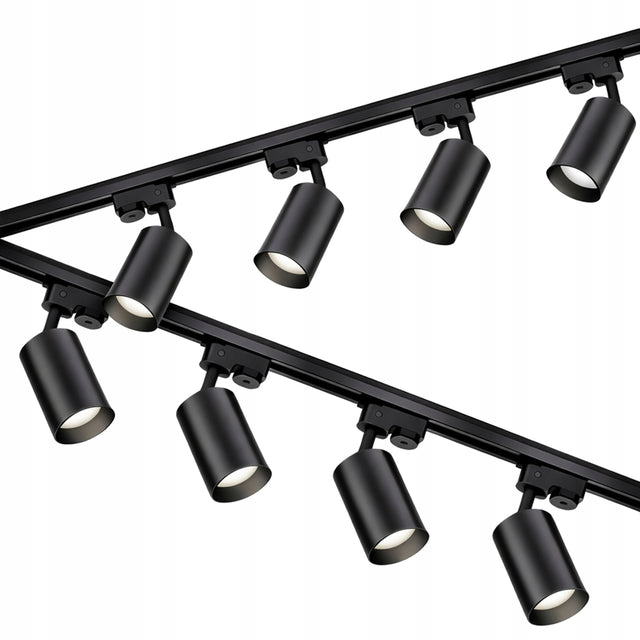 Szynoprzewód Szyna 4m + 8x Lampa GU10 LED Oświetlenie szynowe Zestaw system sufitowy, czarny, 8 punktów świetlnych