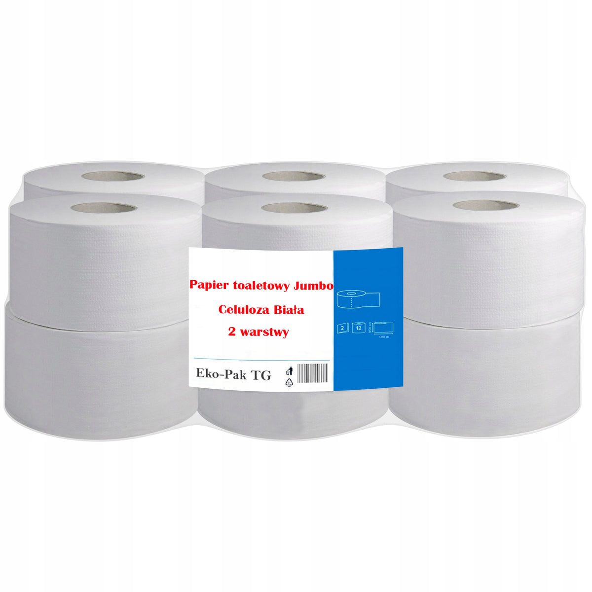 Papier Toaletowy Biały Celuloza Jumbo 2 warstwy do podajnika BIG Rola 12szt 100 m bezzapachowy do łazienek i toalet