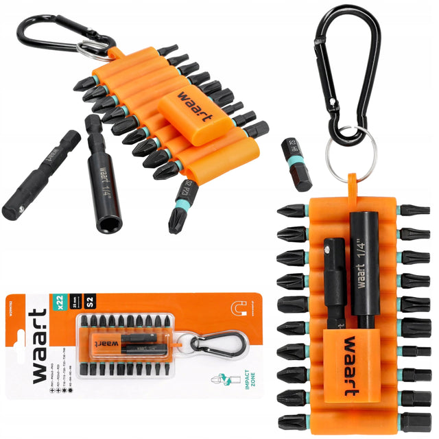 Zestaw końcówek udarowych PZ PH torx 22 szt., S2 z karabińczykiem waart bity do wkrętarki, uchwyt 1/4 cala, długość 25 mm