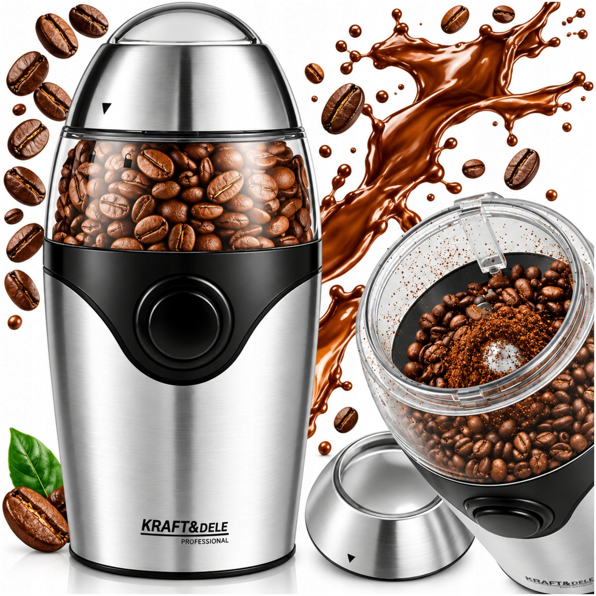 Młynek do mielenia kawy elektryczny orzechów przypraw grinder mocny 300W 60 g 300 w metal