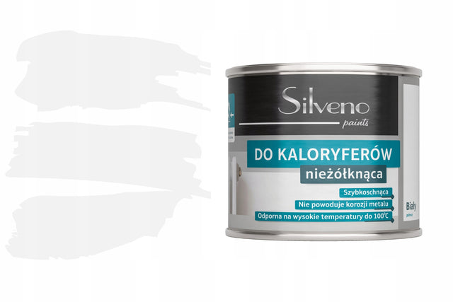 Farba Akrylowa Emalia do Kaloryferów Łagodny Zapach Biała 400ml silveno powłoka na grzejniki, beton, drewno, meble, ściany