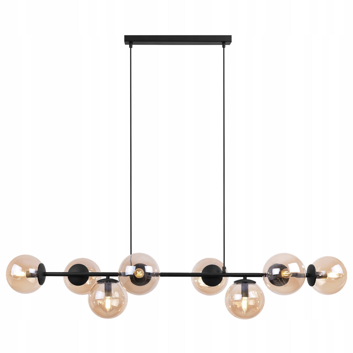 Lampa sufitowa wisząca żyrandol czarna glamour listwa szklane kule nad stół do salonu i jadalni, 8 punktów światła