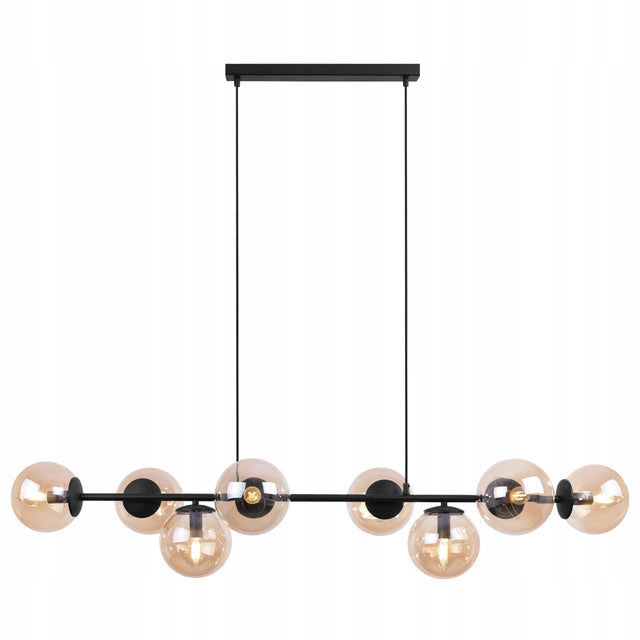 Lampa sufitowa wisząca żyrandol czarna glamour listwa szklane kule nad stół do salonu i jadalni, 8 punktów światła, gwint E14, 40 w