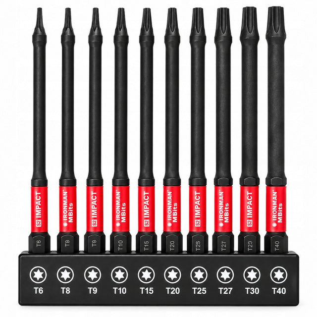 Zestaw bity gwiazdki torx 100mm udarowe magnetyczne długie TT6-TT40 10szt końcówki wkrętarskie z otworem, do wkrętarki, nasada 1/4 cala
