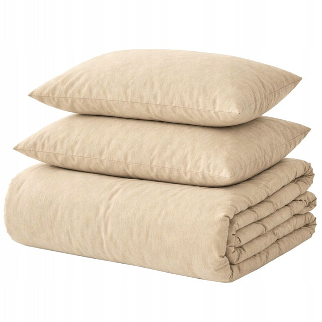 Pościel bawełniana 200x220 + 2x poszewki naturalna bawełna gładka beżowa komplet sypialniany, zestaw 3 części, zamek błyskawiczny, poduszki 70x80 cm