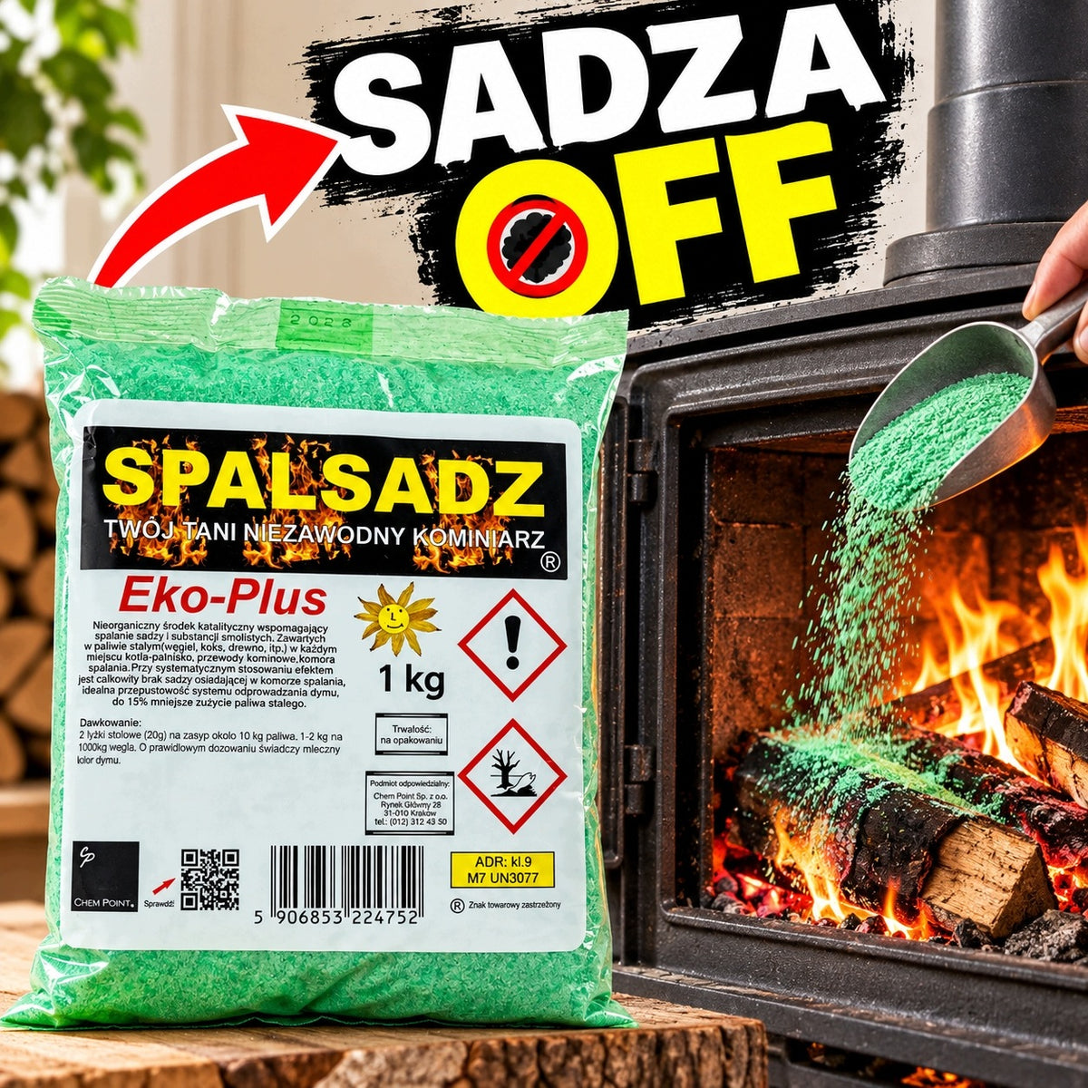 Sadza OFF spalsadz 1 kg środek do wypalania sadzy z pieca i komina preparat do usuwania nagaru, czyszczenie przewodów