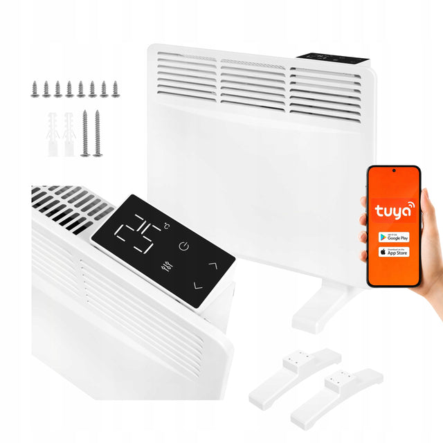 Grzejnik elektryczny energooszczędny konwektorowy przenośny Wifi 500W NUO+ 480 mm 430 mm grzewcza biały