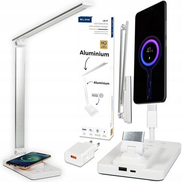 Lampka na biurko LED biurkowa nocna kreślarska aluminium ładowarka 5 trybów ściemniana do nauki i pracy, biała 37,5 cm