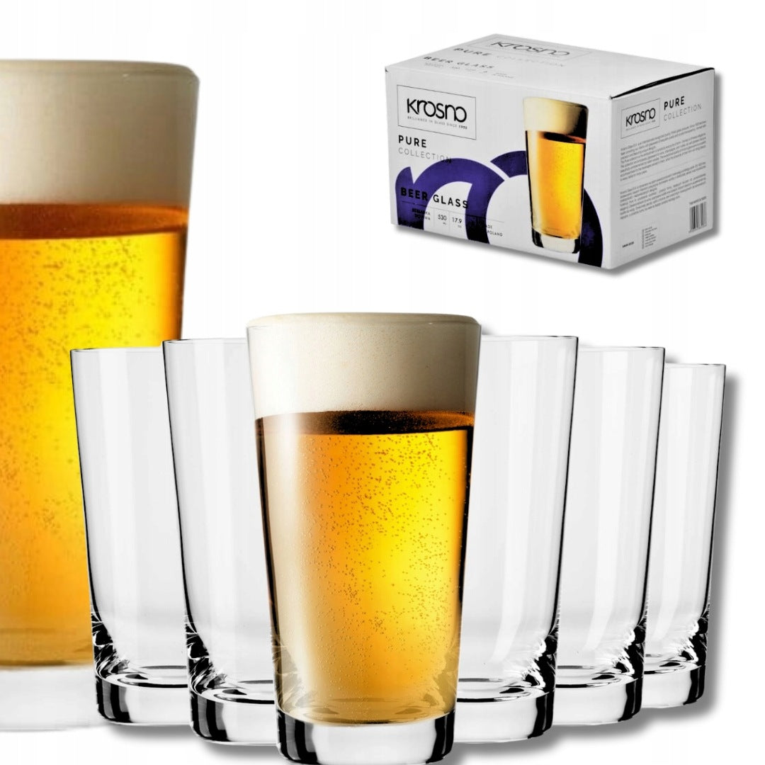 Krosno Kufel Szklanka do piwa 590ml Pure 5469 6szt Pokal na piwo kielich, przezroczyste szkło, nadaje się do zmywarki