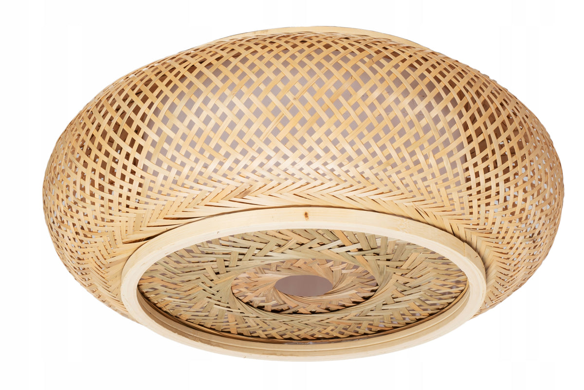 Plafon sufitowy boho lampa sufitowa okrągła beżowa pleciona koło E27 do salonu i sypialni, oprawa na żarówkę, średnica