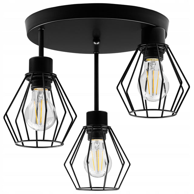 Lampa Sufitowa Wisząca Kinkiet Oprawa Żyrandol 3x E27 LED Czarna Do Salonu metalowa 3-punktowa 40 w nad stół kuchenny