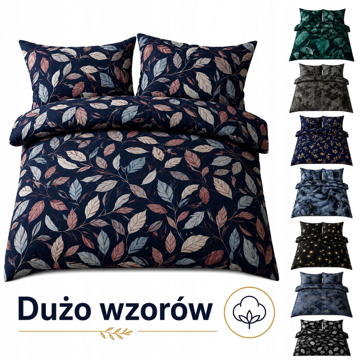 Pościel 200x220 cm + 2 Poszewki Na dowolny Wymiar Dużo Wzorów 40 50 60 70 8 komplet z mikrofibry, 3 części, zapięcie
