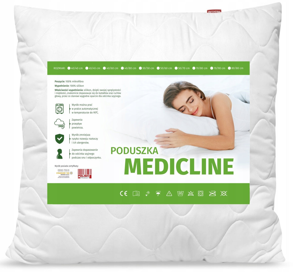 Poduszka 70x80 cm Antyalergiczna Pikowana Całoroczna Gruba Miękka wypełnienie z kulki silikonowej, do spania, do łóżka