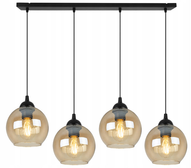 Lampa sufitowa wisząca żyrandol szklane kule listwa czarna nad stół wyspę oświetlenie do jadalni kuchni 4-punktowe oprawa E27 60 w