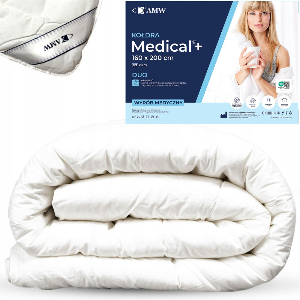 Kołdra Zimowa 160x200 Antyalergiczna Ciepła Medical Duo Podwójna z Bawełną wypełnienie silikonowane, można prać w pralce