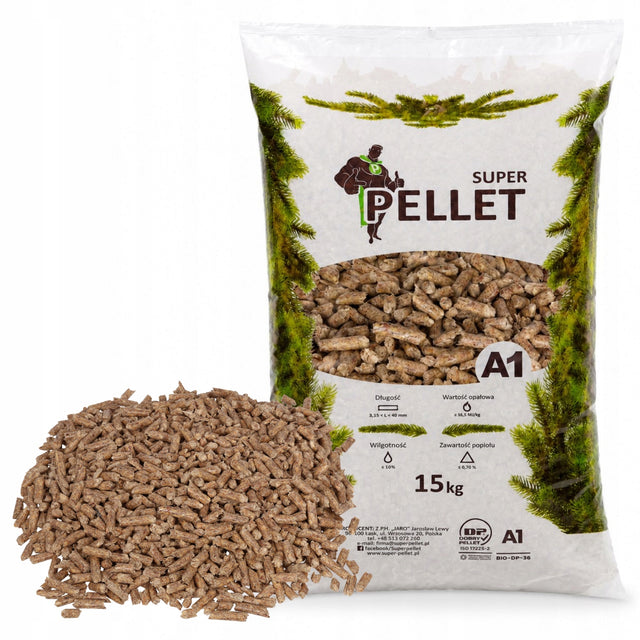 Pellet drzewny A1 premium 15kg worek Certyfikowany Niski Popiół 6mm