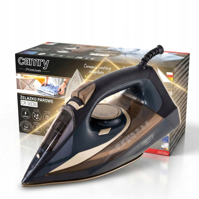 Żelazko parowe ceramiczne duża MOC 3400W samoczyszczące strażak anti-drip do prasowania ubrań, 95 g/min, zbiornik 360 ml, auto wyłączanie