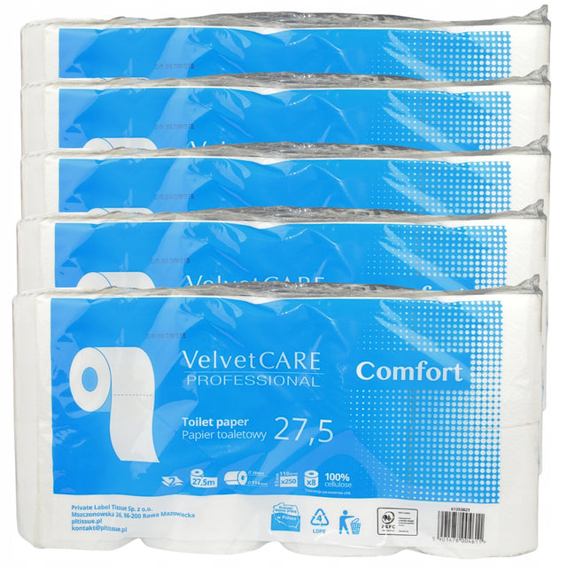 Papier toaletowy velvet Care 40szt długi 27,5m bibułka higieniczna celulozowa 2-warstwowa 250 listków biała