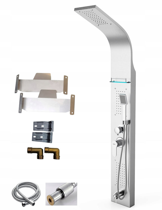 Panel prysznicowy narożny Carmen,22cm przykrywa stare przyłącza,Inox, Chrom kolumna natryskowa z hydromasażem, mieszaczem, stal nierdzewna 130 cm
