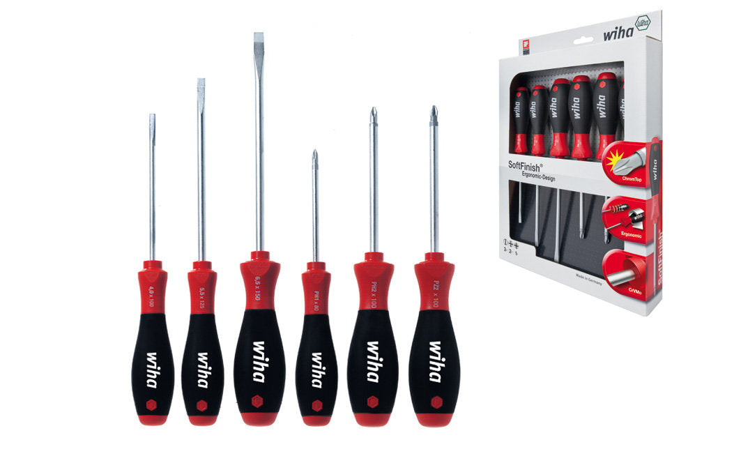 ZESTAW WKRĘTAKÓW SOFTFINISH 6 SZT 07152 WIHA śrubokręty płaskie i krzyżakowe PH, do montażu i napraw