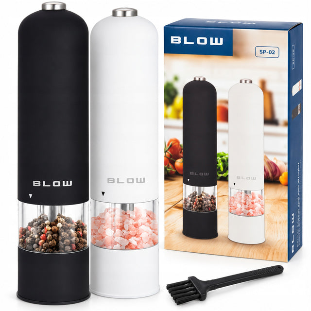 Elektryczny młynek do soli i pieprzu przypraw regulacja mielenia zestaw x2 75 g metal, tworzywo sztuczne