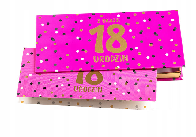 Pudełko ozdobne na 18 urodziny dla dziewczyny na pieniądze bilety BOX 8 kartka okolicznościowa, składana forma papierowa z treścią