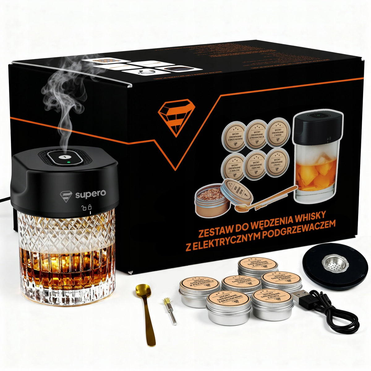 Zestaw do Wędzenia Whisky elektryczny smoker XL Prezent dla Faceta Chłopaka do aromatyzowania drinków i napojów