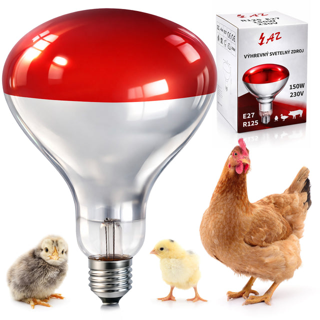 Promiennik Podczerwieni Żarówka Grzewcza 150W E27 R125 Czerwona Kwoka 125 mm 195 mm czerwony