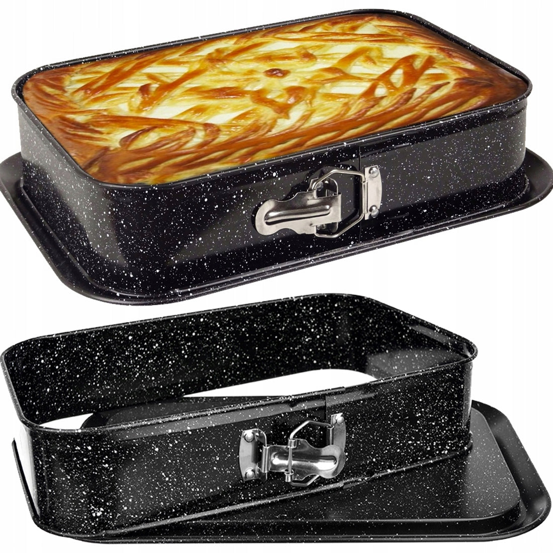 Forma do pieczenia tortownica blacha prostokatna stal nierdzewna non-stick wyjmowane dno, 39 x 28 cm, wysokość 8 cm