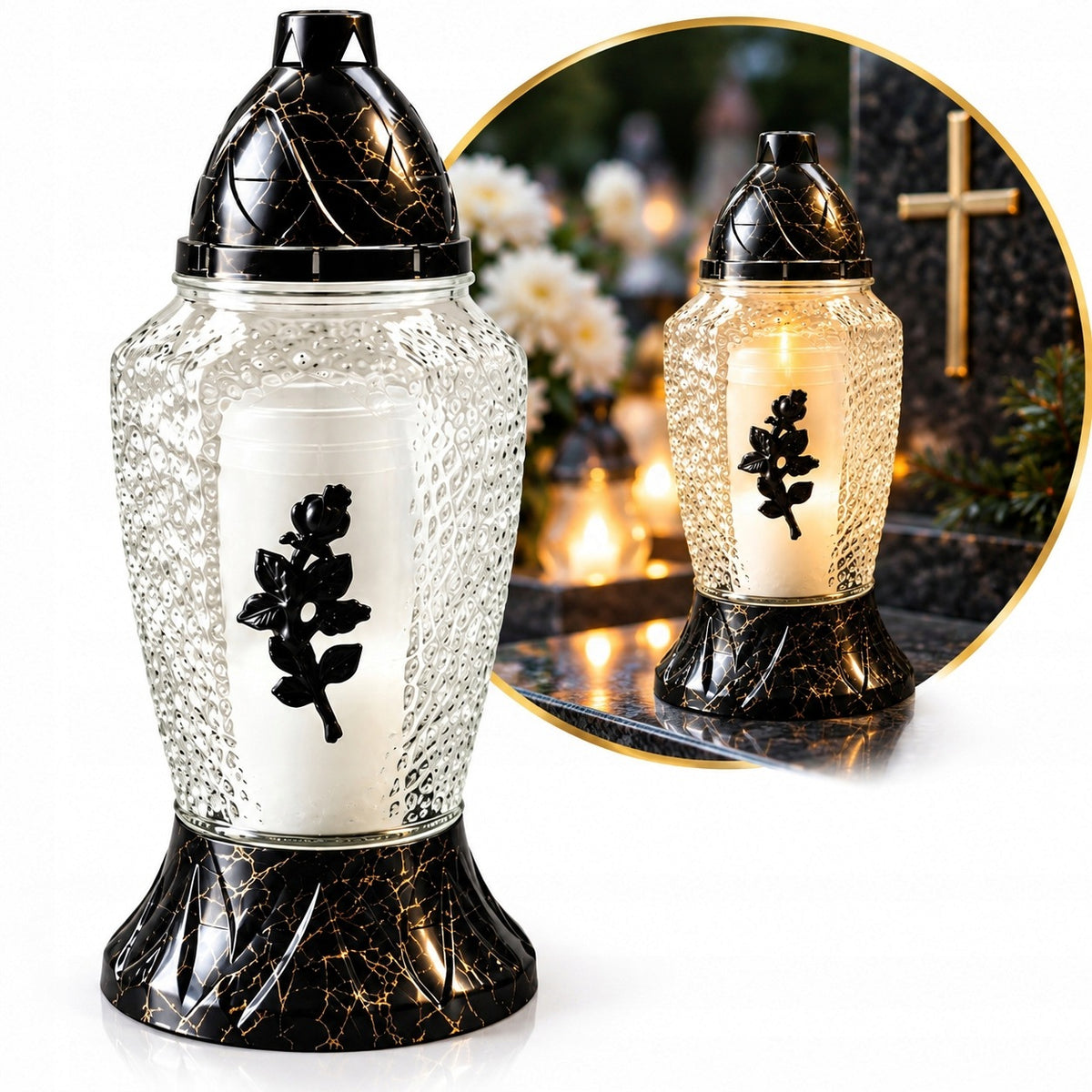 ZNICZ SZKLAN DUŻY ZNICZ NOWOCZESNY DUŻE ZNICZE NA GRÓB lampion cmentarny parafinowy 30 cm