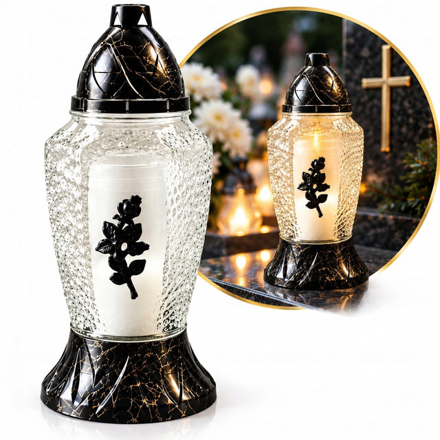 Znicz szklan duży znicz nowoczesny duże znicze na grób lampion cmentarny parafinowy 30 cm
