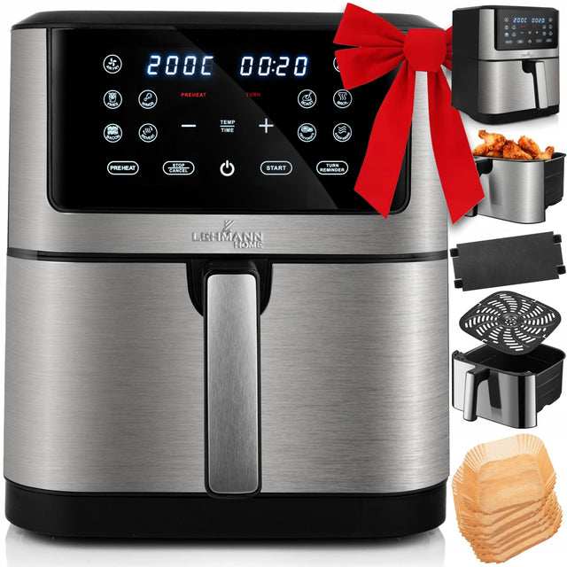 Frytkownica beztłuszczowa frytownica airfryer 8l duża misa 12 programów LED srebrny/szary