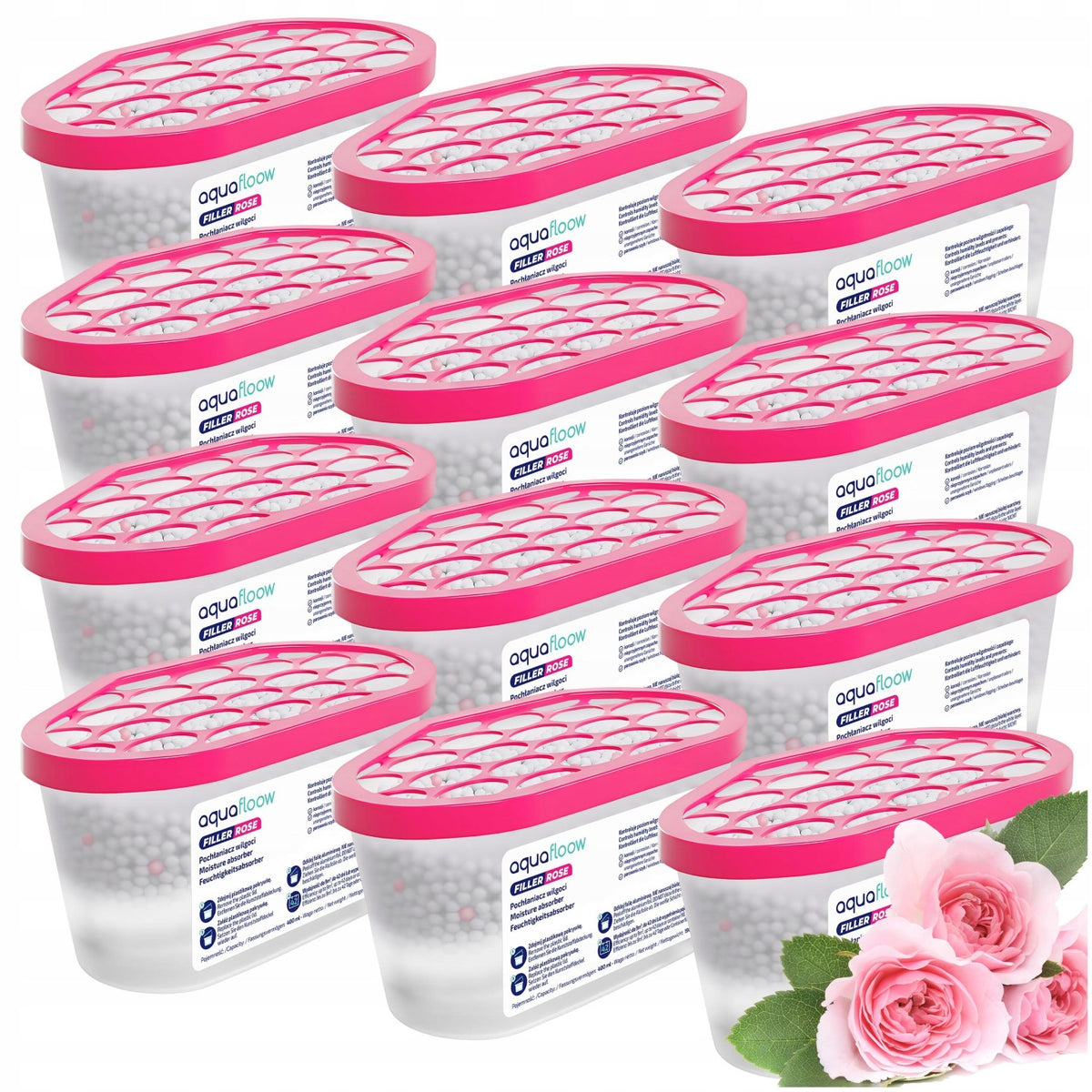 Pochłaniacz wilgoci osuszacz powietrza do łazienki szafy na wilgoć 12x róża absorber pary zapachowy 400 ml, kubatura 9