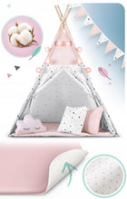Tipi namiot wigwam dla dzieci teepee Girlanda Poduszki Stabilizator Nukido domek do zabawy, różowa kryjówka, mata