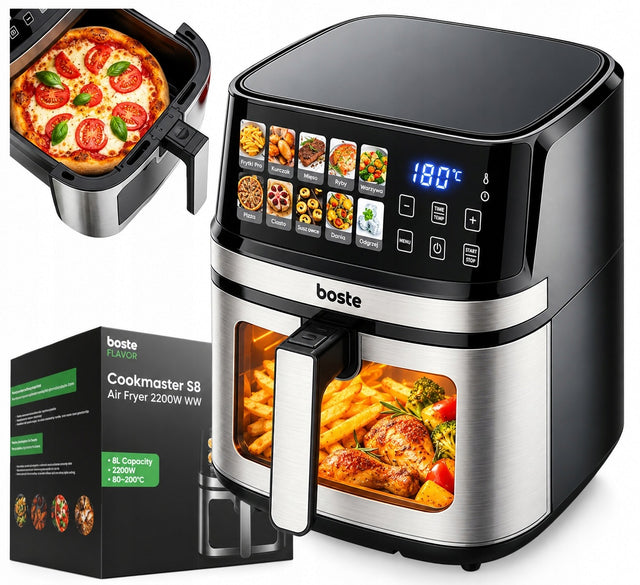 Frytkownica Beztłuszczowa Airfryer 10 Programów Duży 8l 2200W 2 grzałki czarny
