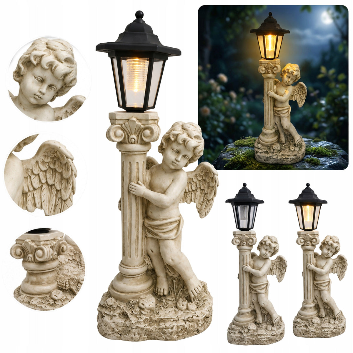 Świecznik znicz aniołek Solarny LED dekoracja Grób 49cm cmentarz ogród figurka anioła lampion nagrobny ozdoba nagrobna
