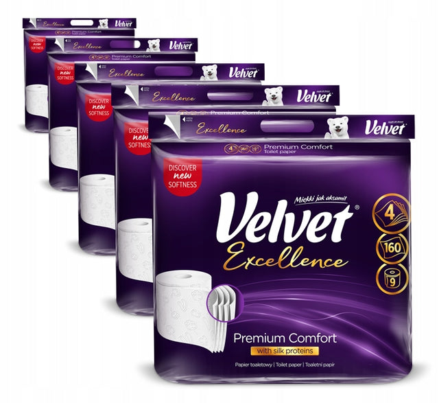 Velvet papier toaletowy Premium Comfort 5x9 rolek biały, bezzapachowy, suchy, 160 listków, 45 sztuk do łazienki