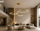 Lampa LED sufitowa ringi złota 60 40 30cm bluetooth pamięć darmat light 535 żyrandol do salonu jadalni 3 punkty światła