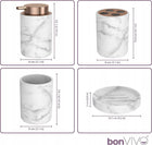 Duży zestaw łazienkowy 4w1 marmur Marble + Miedz akcesoria do łazienki, dozownik na mydło, kubek na szczoteczki