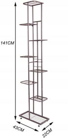 Kwietnik metalowy 8-POZIOMWY piętrowy stojak na doniczki rośliny kwiaty 8P czarny regał wielopoziomowy 141 cm