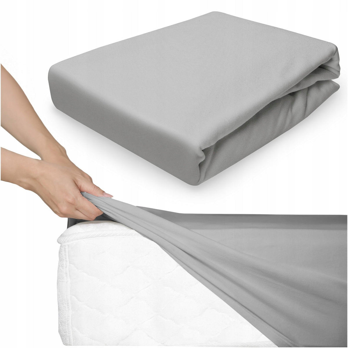 Prześcieradło z gumką 160x200 bawełniane Jersey janet szare na materac do 25 cm, tekstylia sypialniane