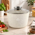 Garnek höffner HF-7718 beżowy 28 CM 10 L marmurowy na indukcję + pokrywka garnek tradycyjny /Wzór aluminiowe