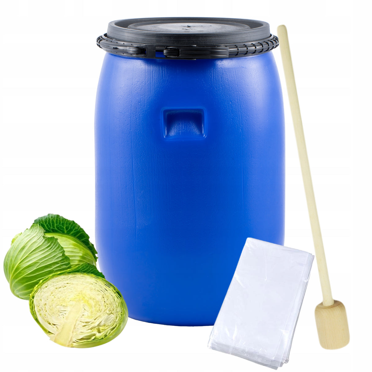 Beczka 60l plastikowa zestaw do kiszenia kapusty z tłuczkiem i workiem pojemnik fermentacyjny, ogórki, warzywa, domowe
